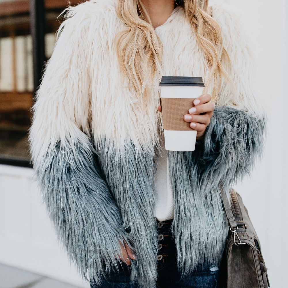 Never Worn Ombre Pocketed Shag Teddy Faux Fur Jacket | Vici Collection